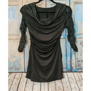 Lucy & Co Womens Large Green Cowl Neck Lace Long Sleeve Tunic Pencil Dress